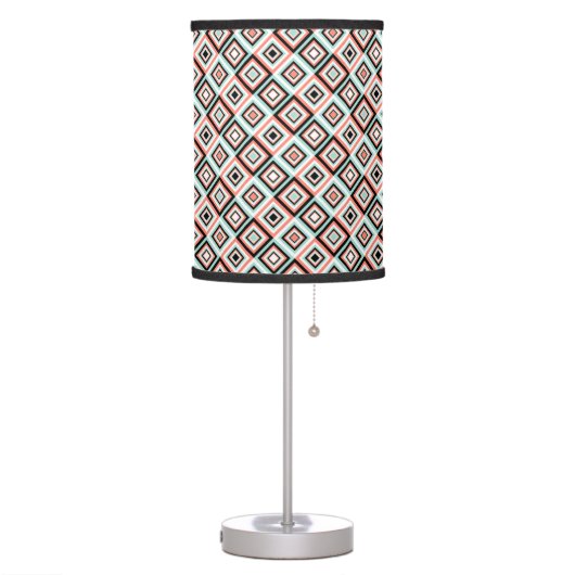 Mint and Coral Diamond Pattern Table Lamp (Left)