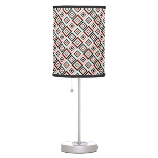 Mint and Coral Diamond Pattern Table Lamp (Right)