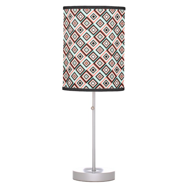 Mint and Coral Diamond Pattern Table Lamp (Front)