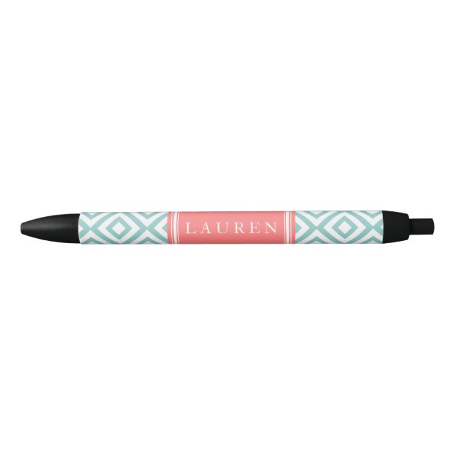 Mint and Coral Diamonds Pattern Pen (Front)