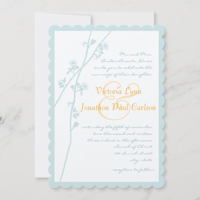 Mint and  Coral Flower Wedding Invitation (Front)