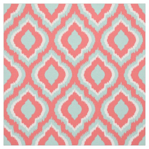 Mint and Coral Ikat Moroccan Fabric