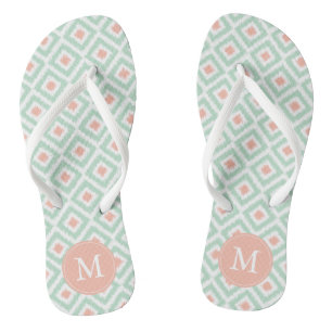 Mint and Coral Ikat Pattern Flip Flops
