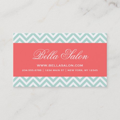 Mint &amp; Coral Modern Chevron Stripes Business Card