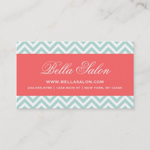 Customizable Mint & Coral Modern Chevron Stripes Business Card
