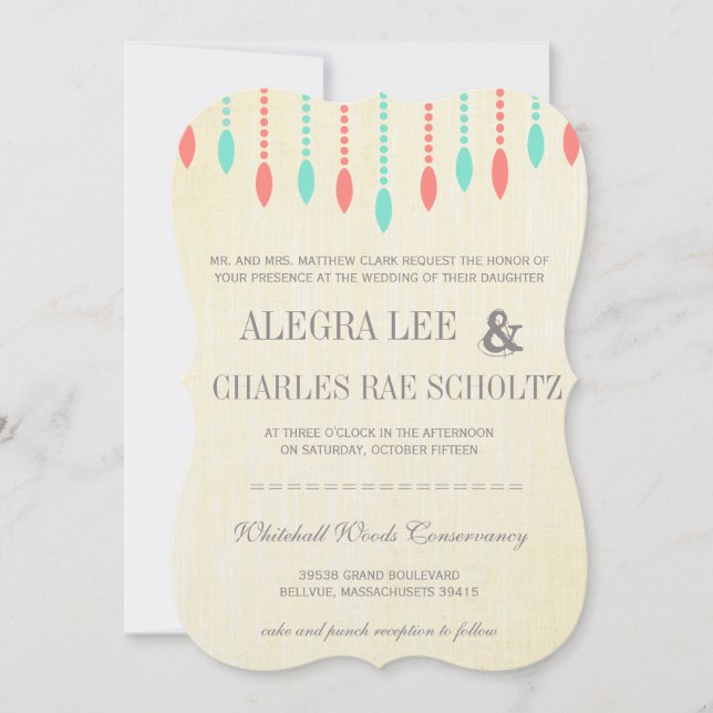 Mint and Coral Modern Tear Drop Beaded Invitation (Front)