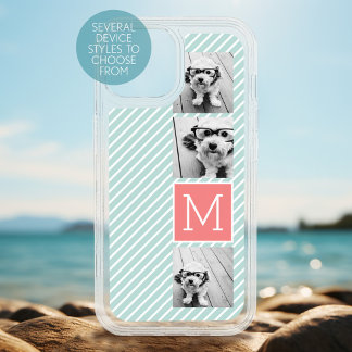 Mint and Coral Photo Collage Custom Monogram iPhone 15 Case