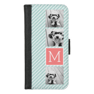 Mint and Coral Photo Collage Custom Monogram iPhone 8/7 Wallet Case