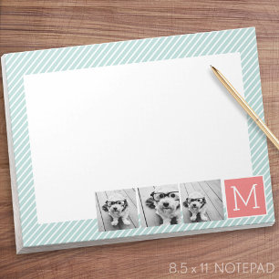 Mint and Coral Photo Collage Custom Monogram Notepad