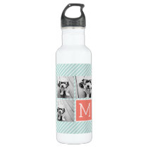 Mint and Coral Photo Collage with Custom Monogram Water Bottle Mint and Coral Photo Collage with Custom Monogram Water Bottle