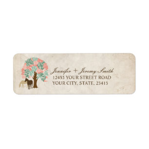 Mint and Coral Pink Spring Horses Wedding Label