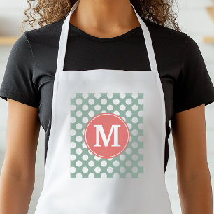 Mint and Coral Polka Dots with Custom Monogram Adult Apron