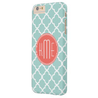 Mint and Coral Quatrefoil with Custom Monogram Barely There iPhone 6 Plus Case