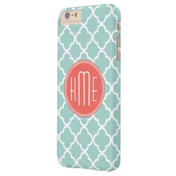 Mint And Coral Quatrefoil With Custom Monogram Barely There Iphone 6 Plus Case by ZeraDesign at Zazzle