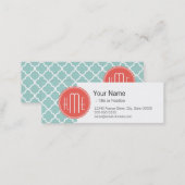 Mint and Coral Quatrefoil with Custom Monogram Mini Business Card (Front/Back)