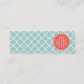 Mint and Coral Quatrefoil with Custom Monogram Mini Business Card (Back)