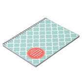 Mint and Coral Quatrefoil with Custom Monogram Notebook (Left Side)