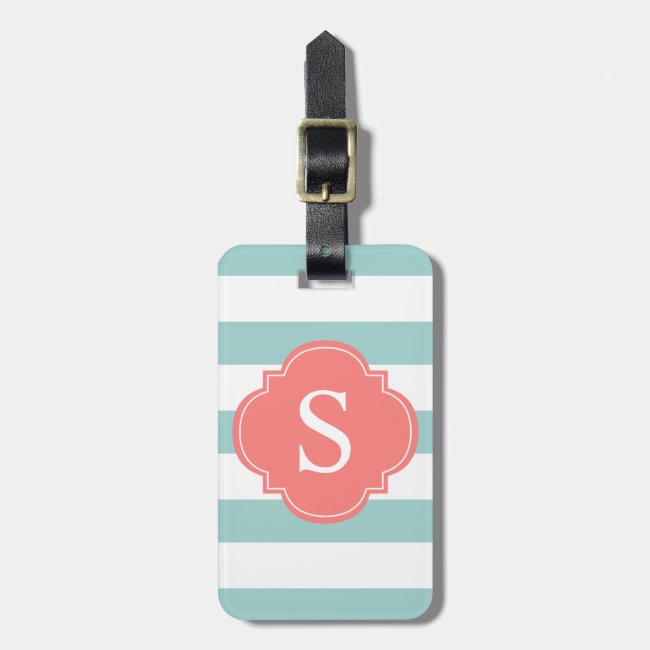 Mint and Coral Stripes Monogram Luggage Tag