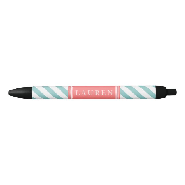 Mint and Coral Stripes Pattern Pen (Front)