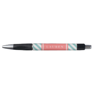 Mint and Coral Stripes Pattern Pen