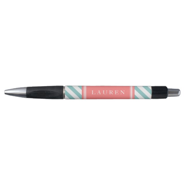 Mint and Coral Stripes Pattern Pen (Front)