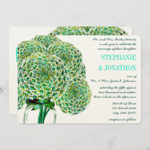 Mint and Emerald Zinnia Mason Jar Wedding Invites
