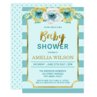 Mint and Faux Gold Floral Baby Shower Invitation