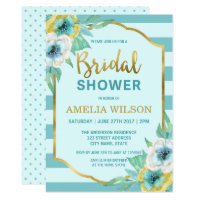 Mint and Faux Gold Floral Bridal Shower Invitation