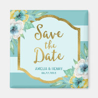 Mint and Faux Gold Floral Save the Date Magnet