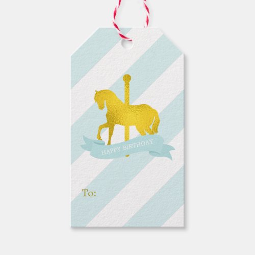 Mint and Faux Gold Foil Carousel Horse Gift Tags