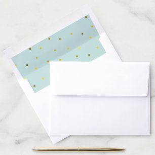 Mint and Faux Gold Foil Dots Envelope Liner