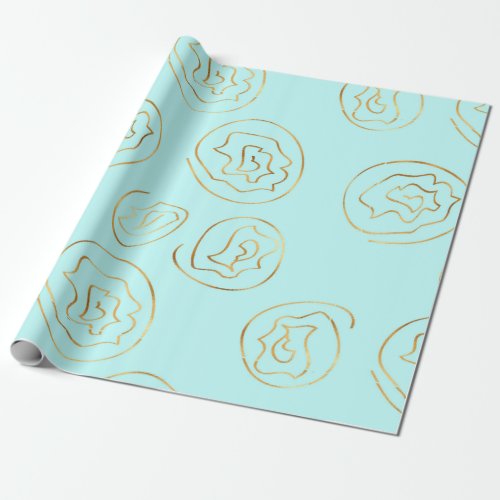 mint and faux gold foil roses wrapping paper