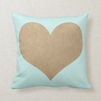Mint And Faux Gold Leather Heart Throw Pillow by OakStreetPress at Zazzle