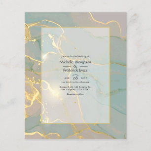 Mint and Gold Alcohol Ink Marble Wedding Flyer