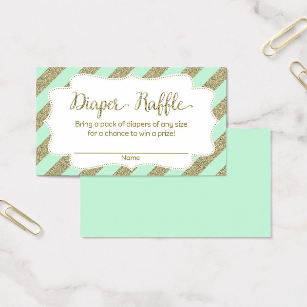 Mint And Gold Baby Shower Diaper Raffle Ticket