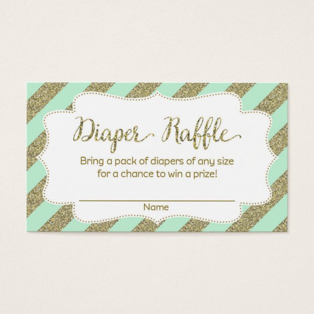 Mint And Gold Baby Shower Diaper Raffle Ticket