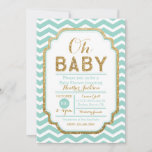Mint And Gold Baby Shower Invitation Chevron at Zazzle