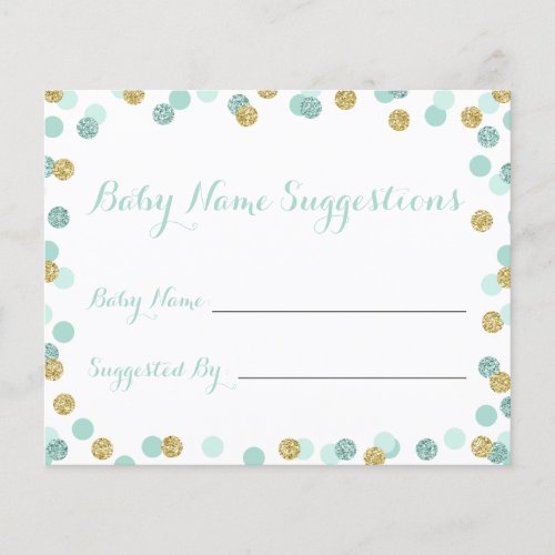 Mint and Gold Baby Shower Name Suggestion Cards