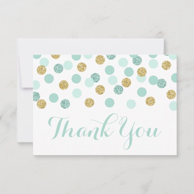 Mint and Gold Baby Shower Thank You Cards Flat (Front)