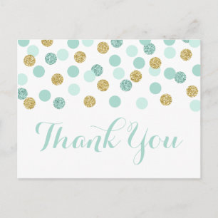 Mint and Gold Baby Shower Thank You Postcard