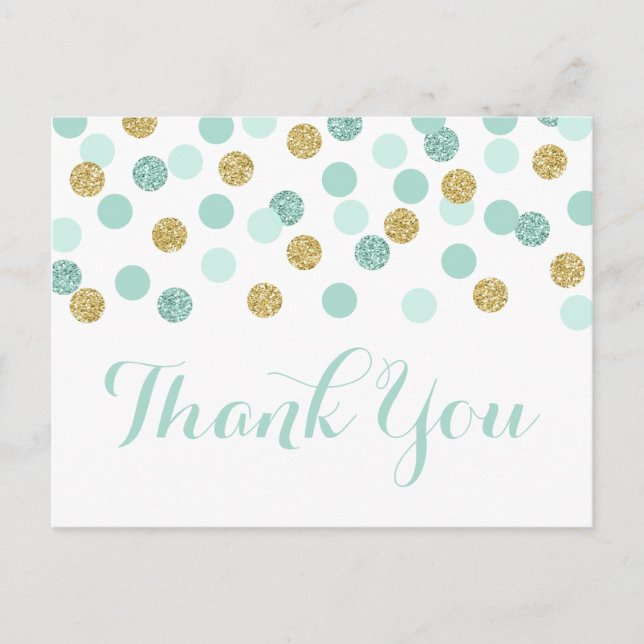 Mint and Gold Baby Shower Thank You Postcard (Front)