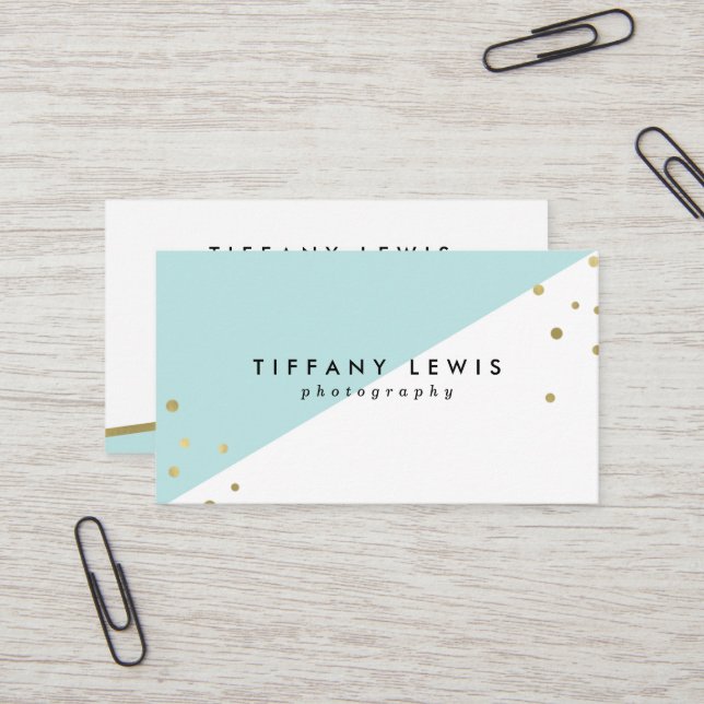 Mint and Gold Business Cards (Front/Back In Situ)