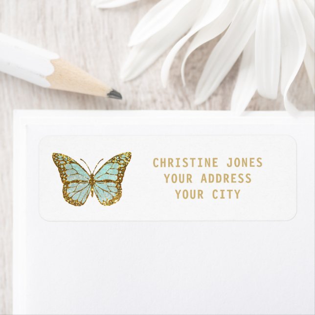 mint and gold butterfly label (Insitu)