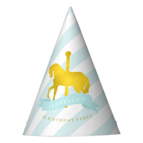 Mint and Gold Carousel Horse Girls Birthday Party Hat