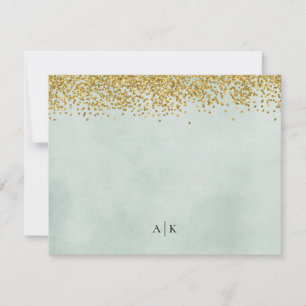 Mint and Gold Confetti Monogrammed Stationery Note Card