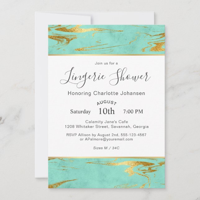 Mint and Gold Faux Foil Lingerie Shower Invitation (Front)