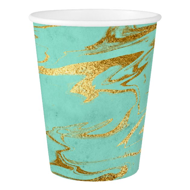 Mint And Gold Faux Foil Marble Pattern Paper Cup