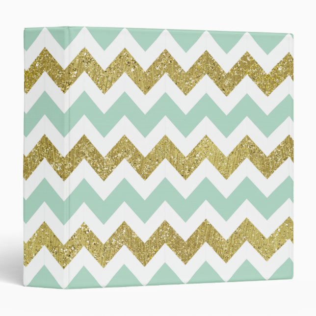 Mint and Gold Faux Glitter Chevron Binder (Front/Spine)