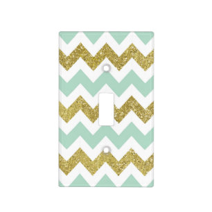 Mint and Gold Faux Glitter Chevron Light Switch Cover