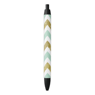 Mint and Gold Faux Glitter Chevron Pen